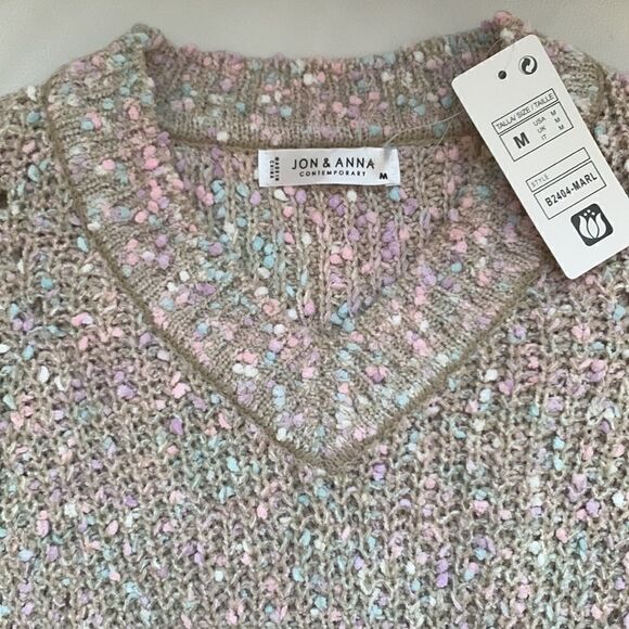NWT Jon & Anna Casual V-Neck Multicolor Cropped Knit Sweater Women’s Size M - Picture 3 of 8